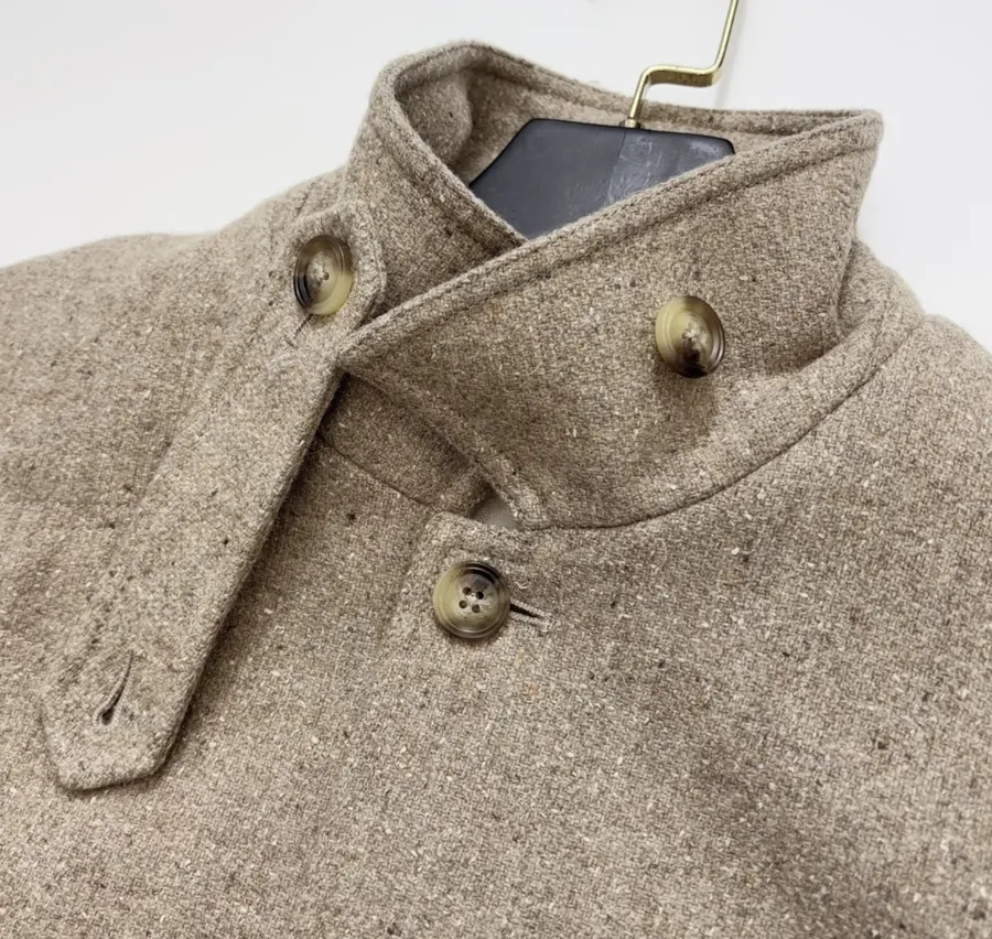 Khaki heathered stand-collar workwear jacket with retro multiple pockets, relaxed wool short jacket in Khaki, product view 06