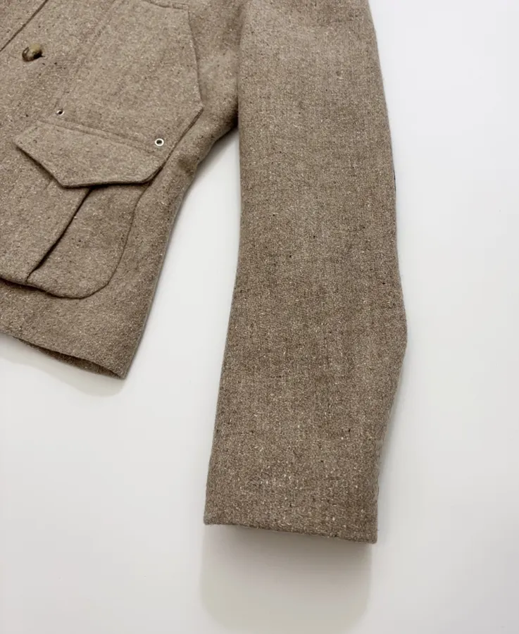 Khaki heathered stand-collar workwear jacket with retro multiple pockets, relaxed wool short jacket in Khaki, product view 07