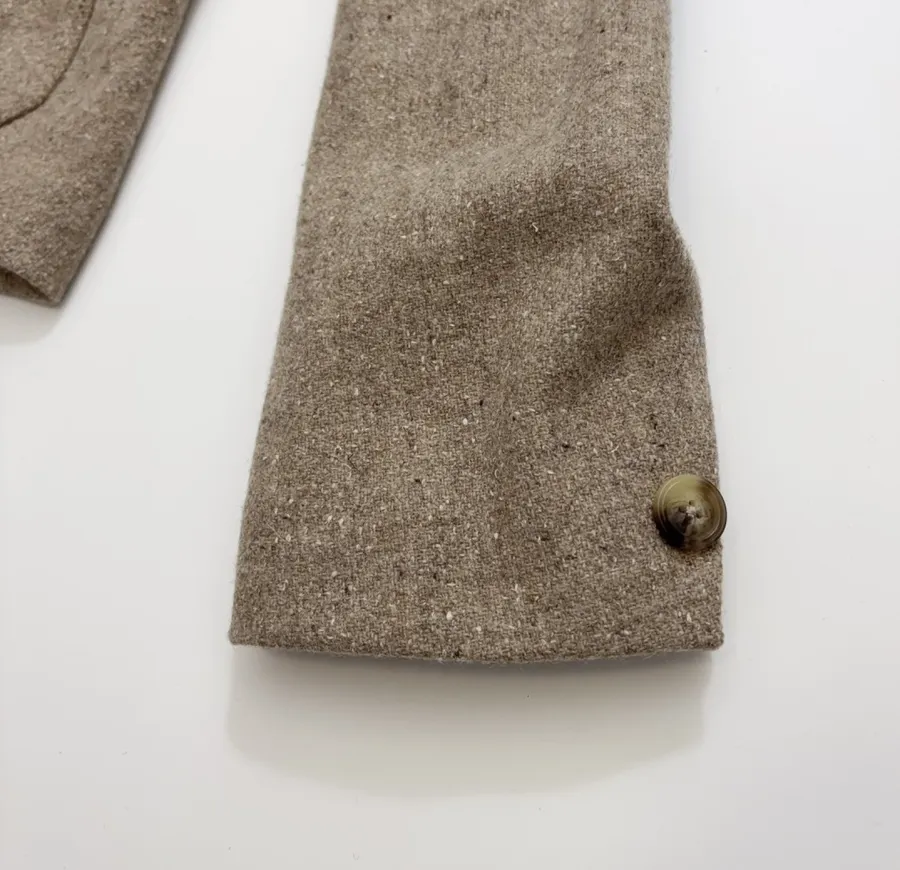 Khaki heathered stand-collar workwear jacket with retro multiple pockets, relaxed wool short jacket in Khaki, product view 08