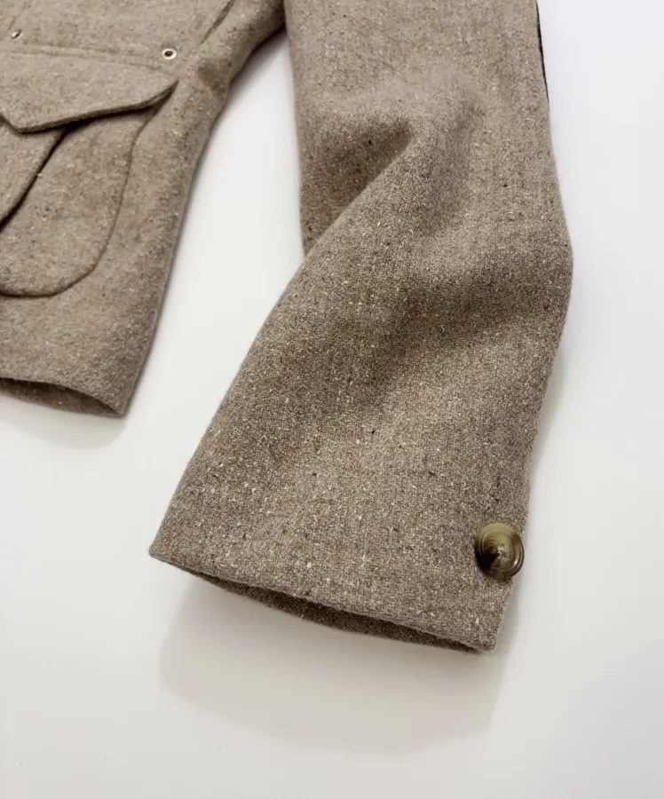 Khaki heathered stand-collar workwear jacket with retro multiple pockets, relaxed wool short jacket in Khaki, product view 09