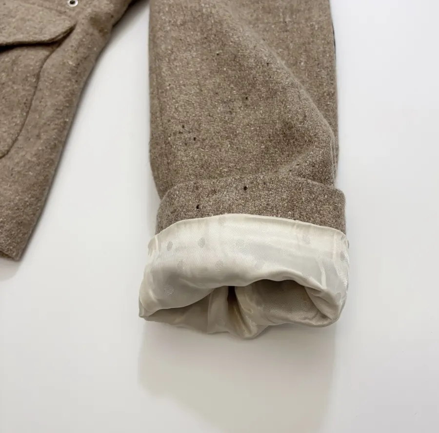 Khaki heathered stand-collar workwear jacket with retro multiple pockets, relaxed wool short jacket in Khaki, product view 10