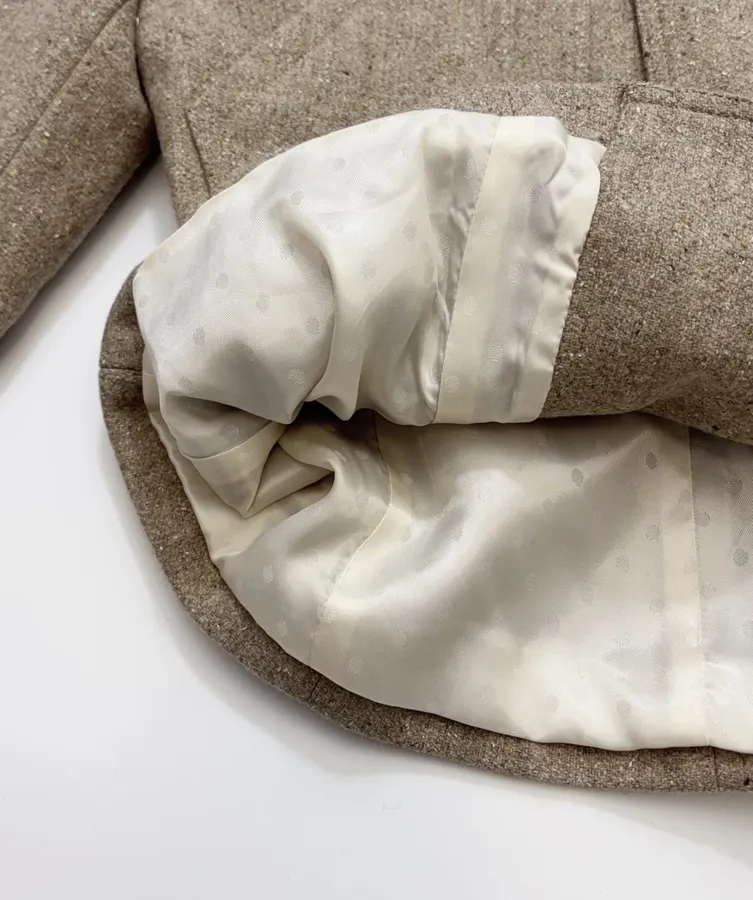 Khaki heathered stand-collar workwear jacket with retro multiple pockets, relaxed wool short jacket in Khaki, product view 13