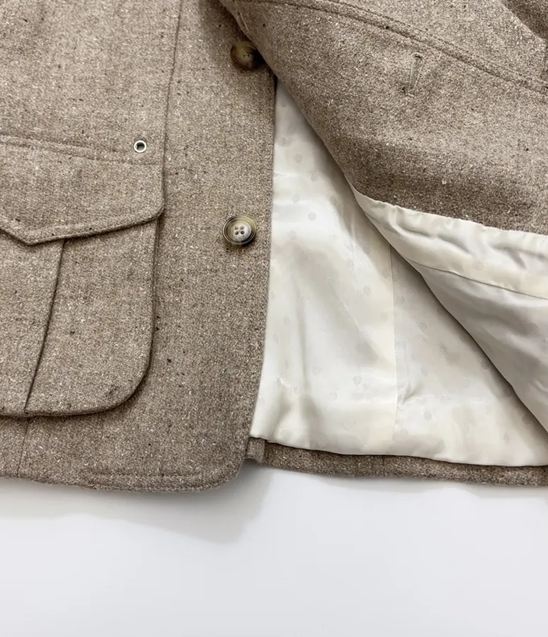 Khaki heathered stand-collar workwear jacket with retro multiple pockets, relaxed wool short jacket in Khaki, product view 14