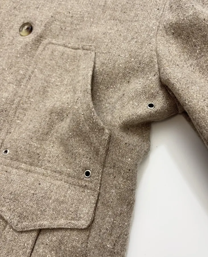 Khaki heathered stand-collar workwear jacket with retro multiple pockets, relaxed wool short jacket in Khaki, product view 15