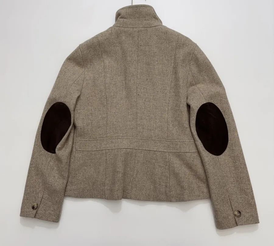 Khaki heathered stand-collar workwear jacket with retro multiple pockets, relaxed wool short jacket in Khaki, product view 18