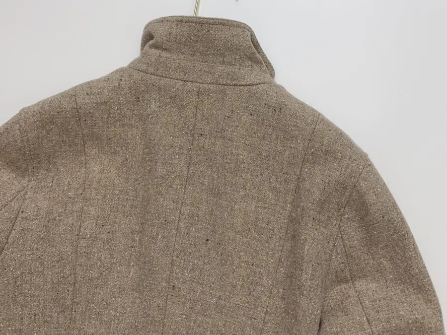 Khaki heathered stand-collar workwear jacket with retro multiple pockets, relaxed wool short jacket in Khaki, product view 19
