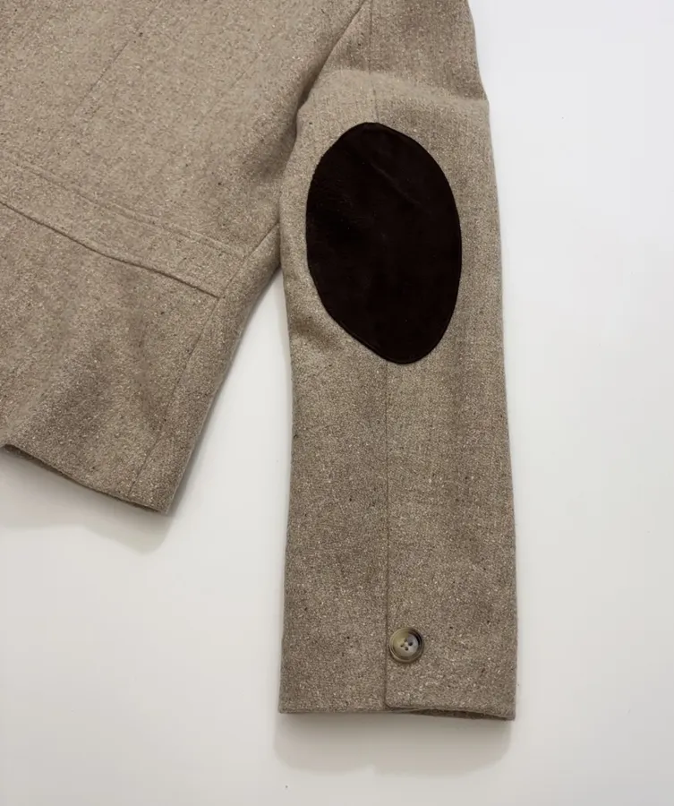 Khaki heathered stand-collar workwear jacket with retro multiple pockets, relaxed wool short jacket in Khaki, product view 20