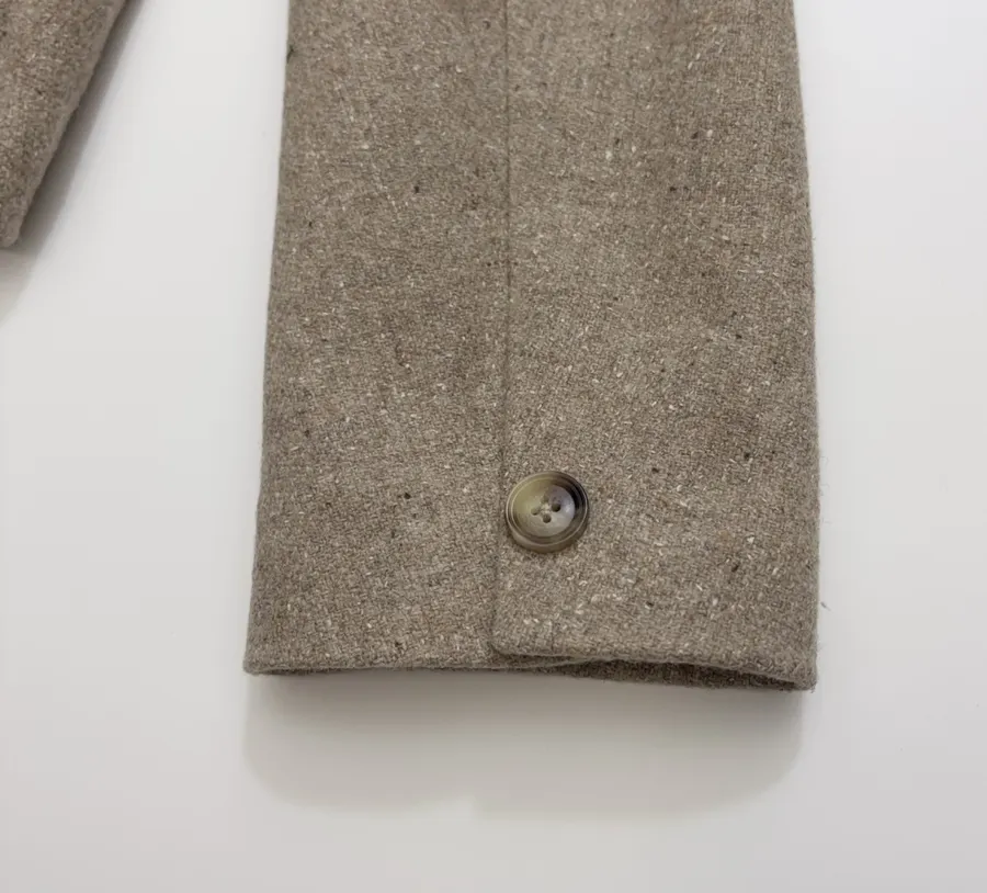 Khaki heathered stand-collar workwear jacket with retro multiple pockets, relaxed wool short jacket in Khaki, product view 21
