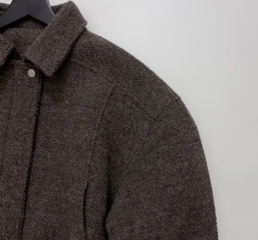 Dark brown notch-collar short wool blend coat with heathered texture, relaxed fit jacket for petite frames in As Shown, product view 04