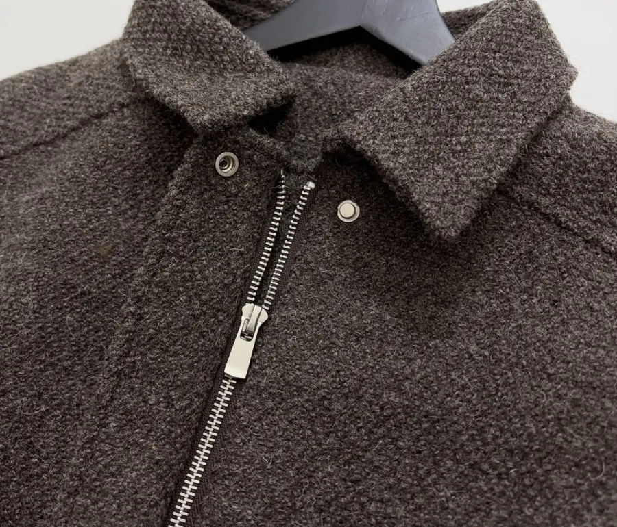 Dark brown notch-collar short wool blend coat with heathered texture, relaxed fit jacket for petite frames in As Shown, product view 05