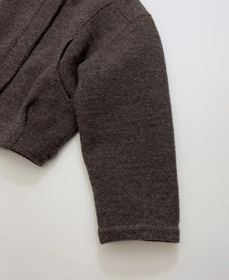 Dark brown notch-collar short wool blend coat with heathered texture, relaxed fit jacket for petite frames in As Shown, product view 07