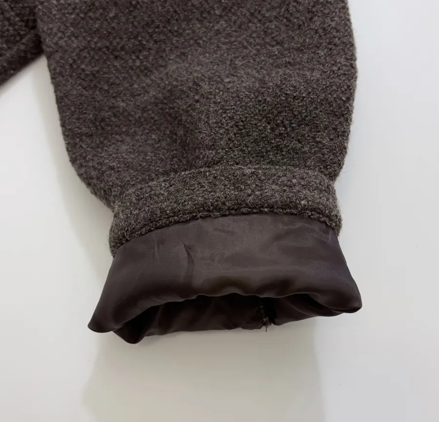 Dark brown notch-collar short wool blend coat with heathered texture, relaxed fit jacket for petite frames in As Shown, product view 09