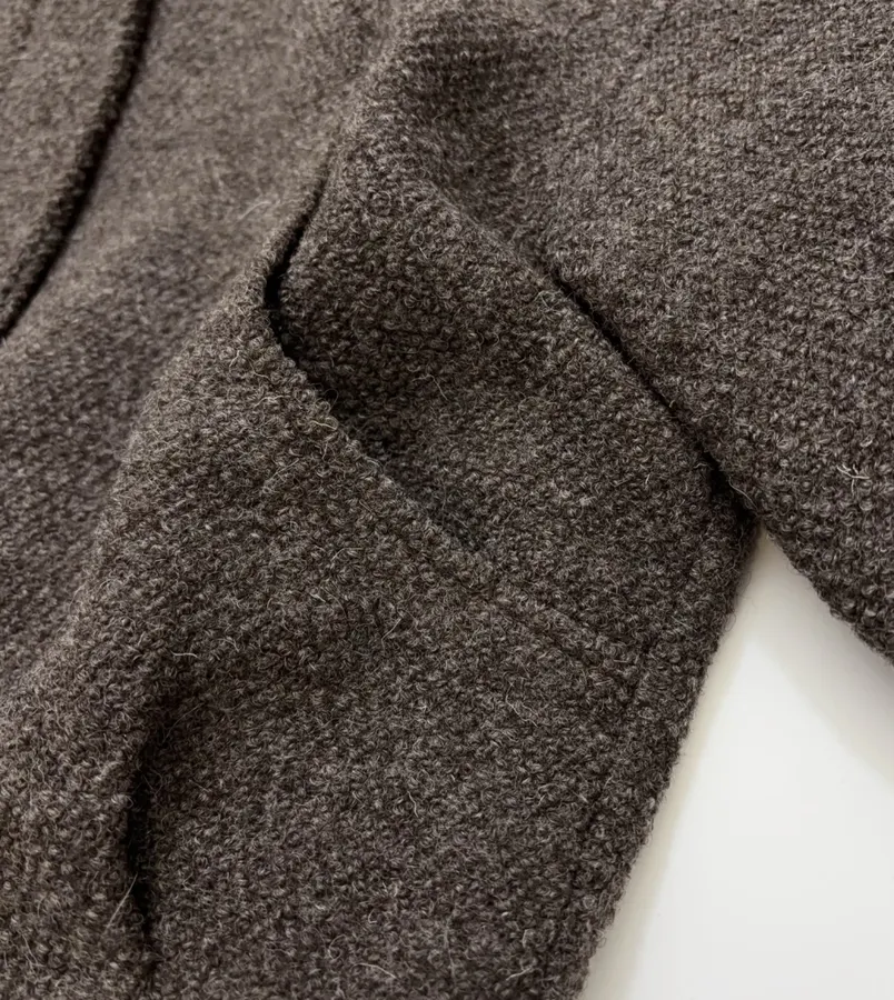 Dark brown notch-collar short wool blend coat with heathered texture, relaxed fit jacket for petite frames in As Shown, product view 11