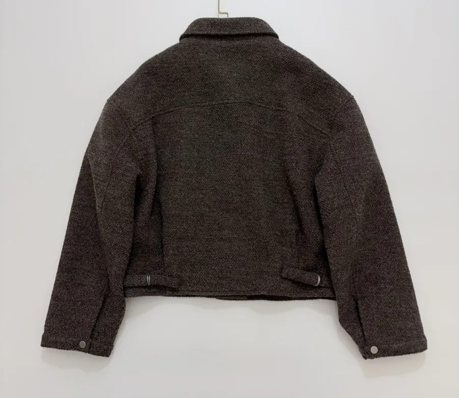 Dark brown notch-collar short wool blend coat with heathered texture, relaxed fit jacket for petite frames in As Shown, product view 17