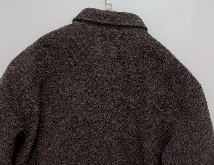 Dark brown notch-collar short wool blend coat with heathered texture, relaxed fit jacket for petite frames in As Shown, product view 18