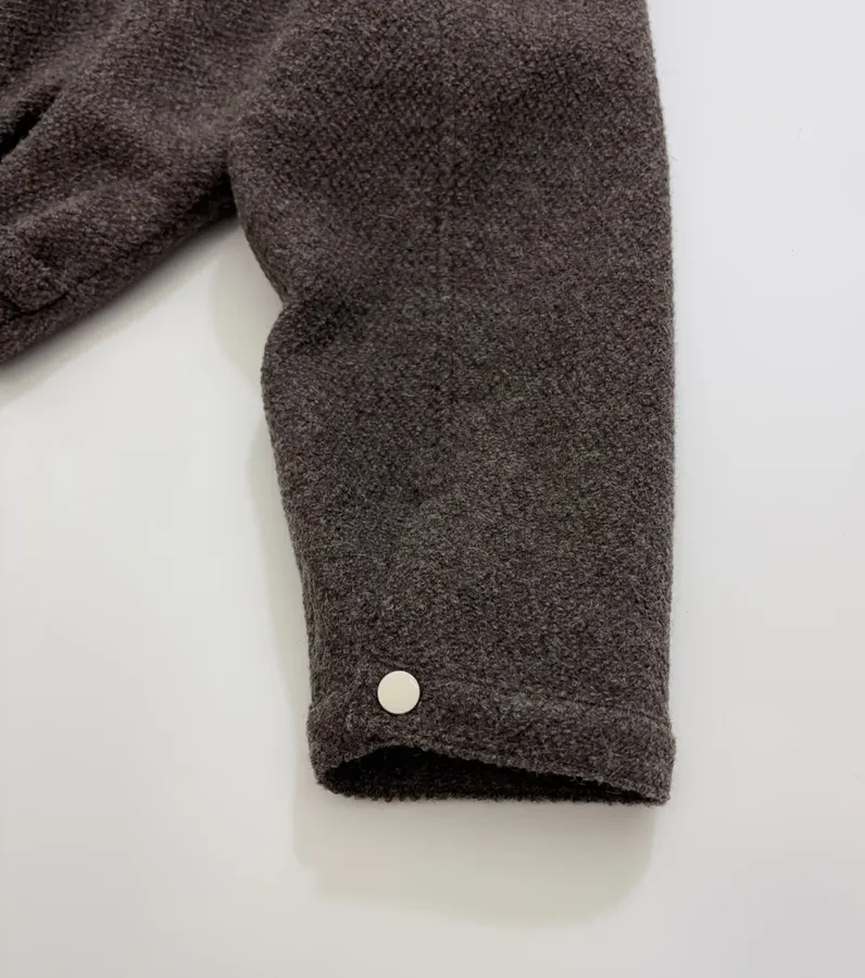 Dark brown notch-collar short wool blend coat with heathered texture, relaxed fit jacket for petite frames in As Shown, product view 19
