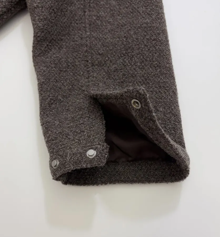 Dark brown notch-collar short wool blend coat with heathered texture, relaxed fit jacket for petite frames in As Shown, product view 20