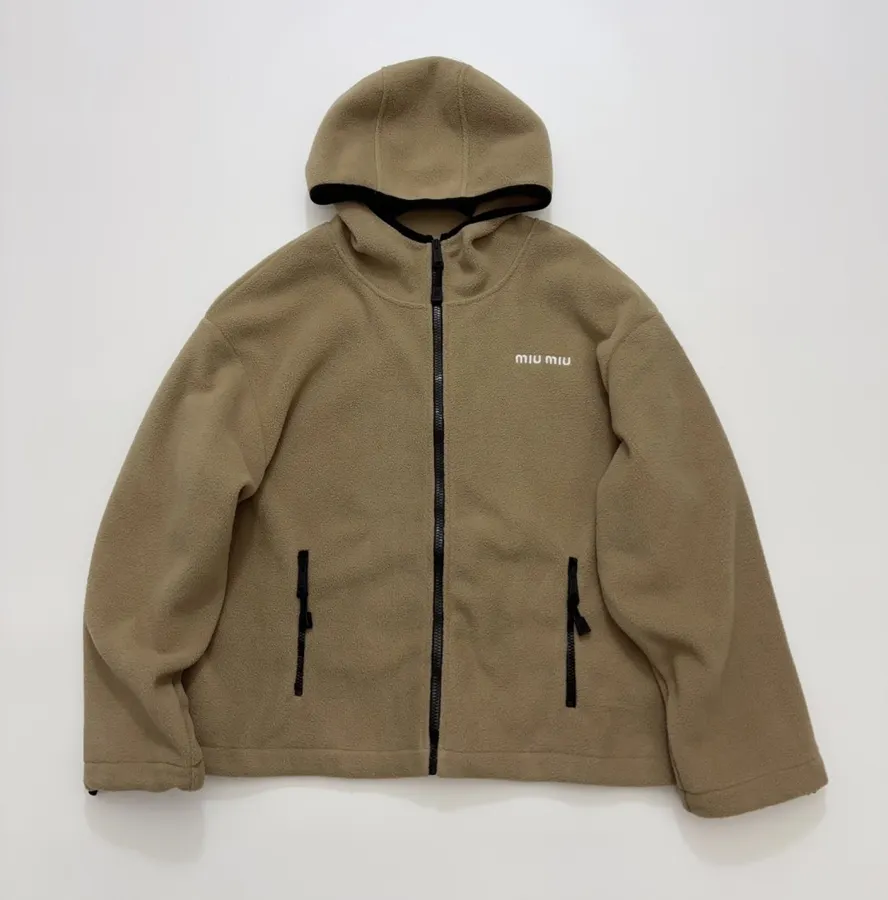 Miu Miu Relaxed zip-up fleece cardigan jacket in As Shown, product view 01
