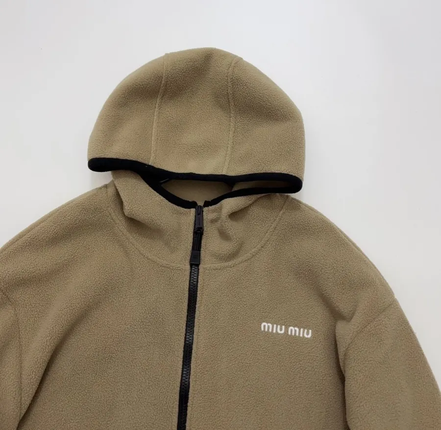 Miu Miu Relaxed zip-up fleece cardigan jacket in As Shown, product view 02