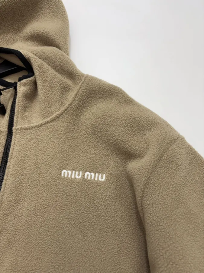 Miu Miu Relaxed zip-up fleece cardigan jacket in As Shown, product view 06