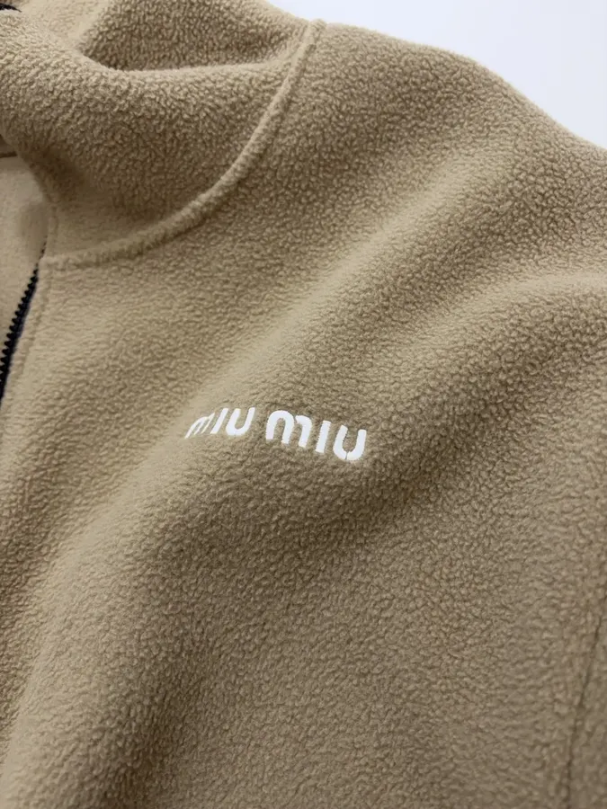 Miu Miu Relaxed zip-up fleece cardigan jacket in As Shown, product view 07