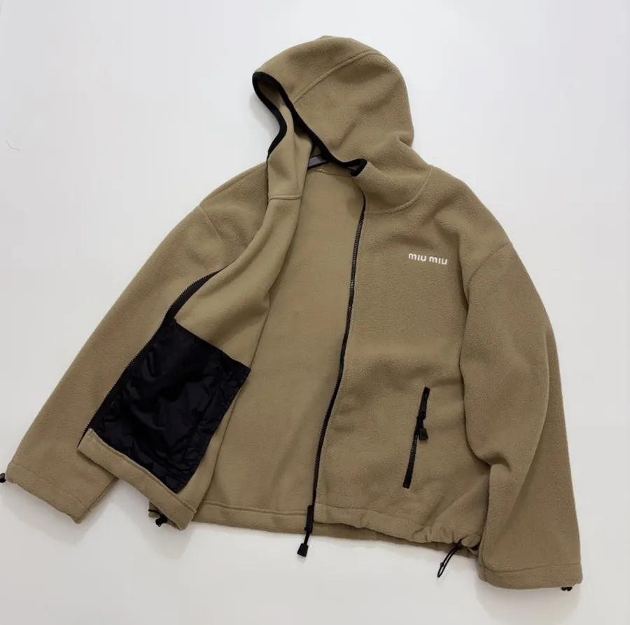 Miu Miu Relaxed zip-up fleece cardigan jacket in As Shown, product view 17