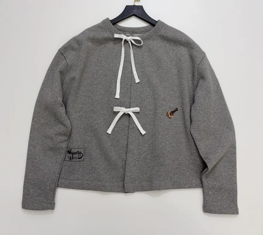 Japanese-Inspired Color-Block Tie-Front Hoodie Cardigan with Small Embroidery, Short Top in As Shown, product view 01