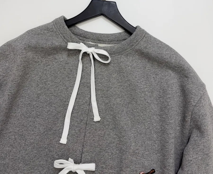 Japanese-Inspired Color-Block Tie-Front Hoodie Cardigan with Small Embroidery, Short Top in As Shown, product view 02
