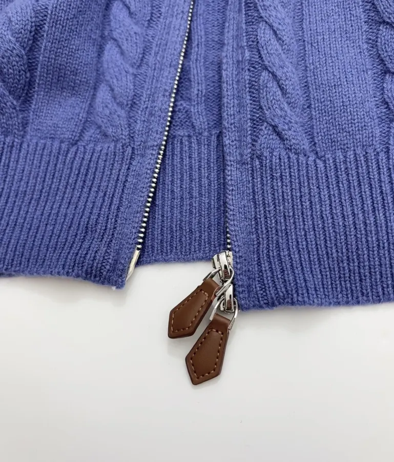 Loro Piana Retro Houndstooth Solid Cardigan, Relaxed Short Zip-Up Knit in As Shown, product view 11