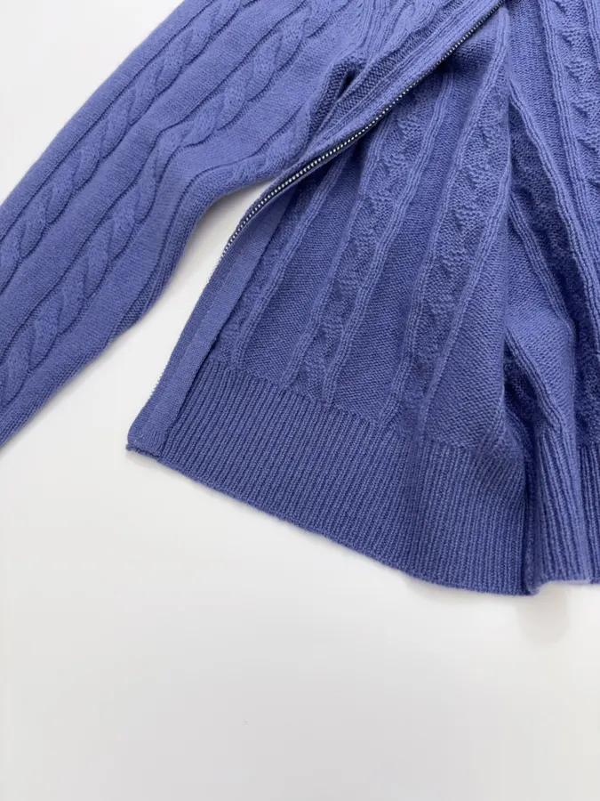 Loro Piana Retro Houndstooth Solid Cardigan, Relaxed Short Zip-Up Knit in As Shown, product view 12