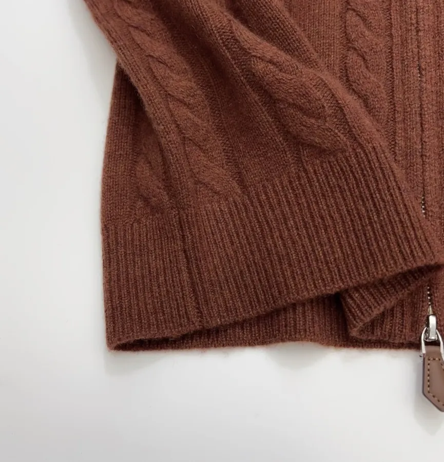 Loro Piana Retro Houndstooth Solid Cardigan, Relaxed Short Zip-Up Knit in As Shown, product view 09