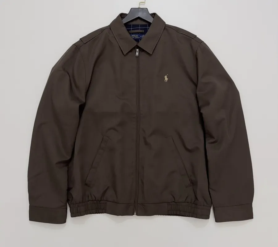 Polo Ralph Lauren 棕色棉质翻领拉链哈灵顿夹克，棕色，产品主图
