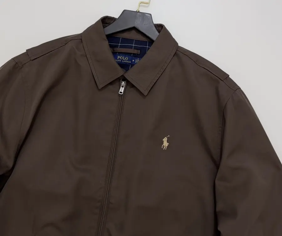Polo Ralph Lauren Brown Cotton Collared Zip Harrington Jacket in Brown, product view 02