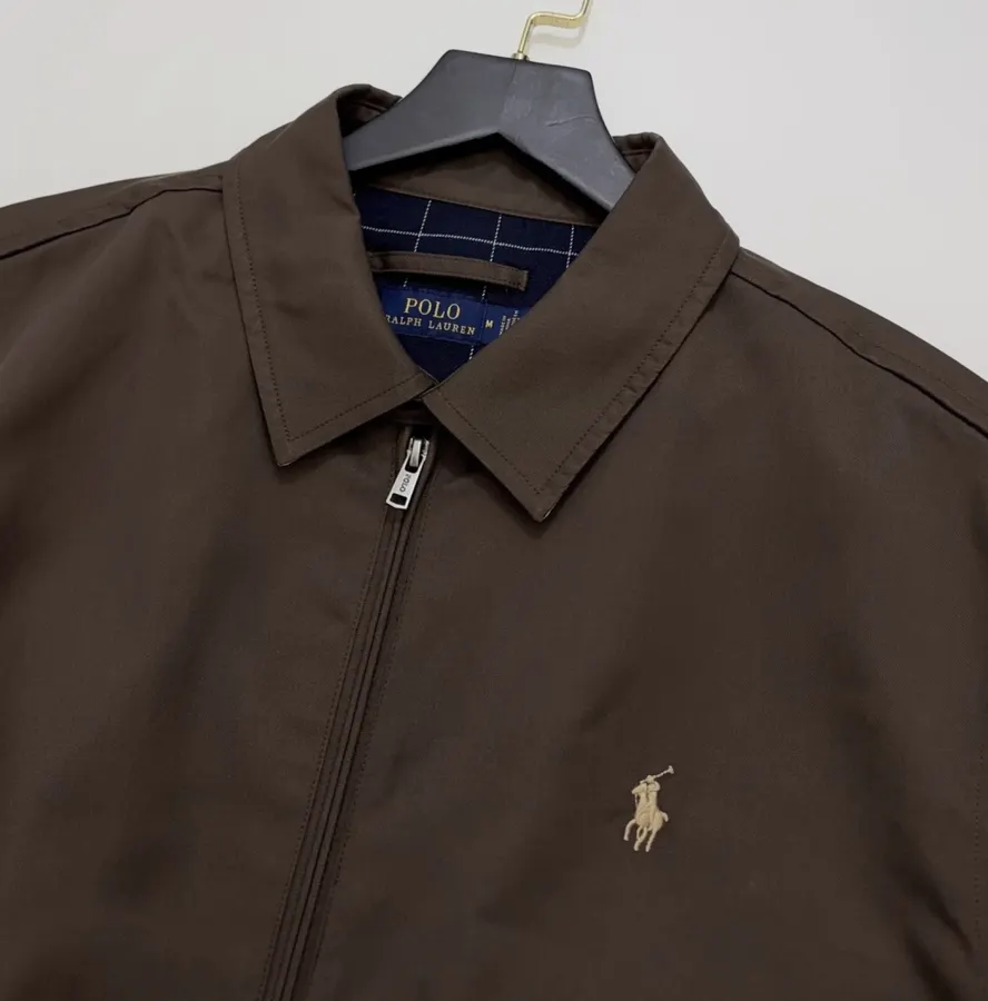 Polo Ralph Lauren Brown Cotton Collared Zip Harrington Jacket in Brown, product view 04