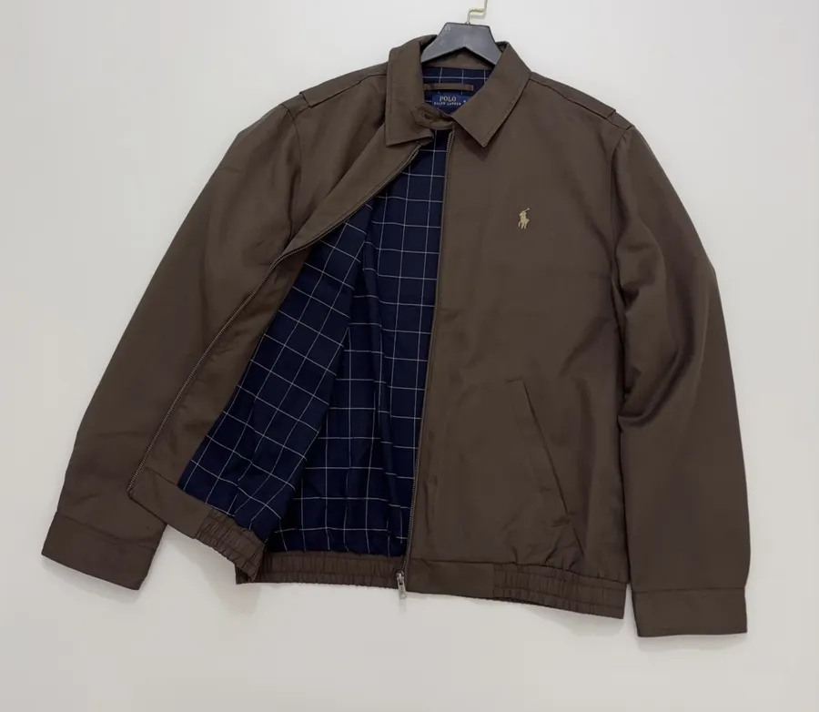 Polo Ralph Lauren Brown Cotton Collared Zip Harrington Jacket in Brown, product view 13