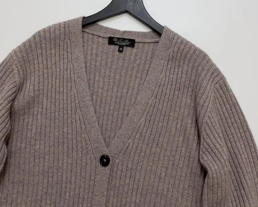 Loro Piana Cashmere Cardigan | V-Neck Black-Button Loose Drop-Shoulder Soft Knit Outerwear in As Shown, product view 02