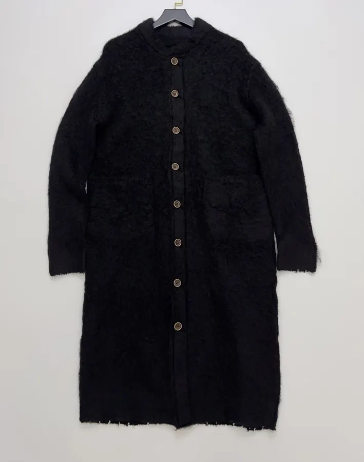 Limited-edition color-blocked long mohair cardigan, crew neck, single-breasted, oversized knee-length knit coat in As Shown, product view 02