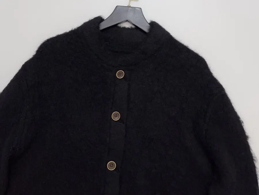 Limited-edition color-blocked long mohair cardigan, crew neck, single-breasted, oversized knee-length knit coat in As Shown, product view 03