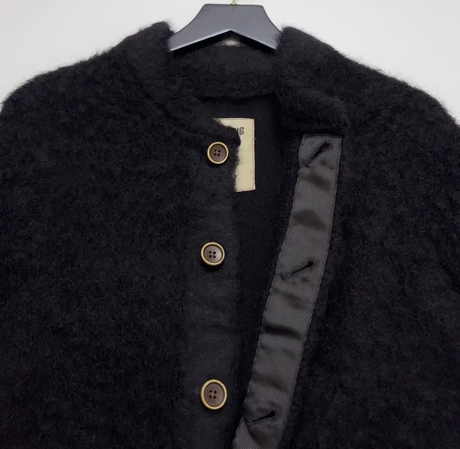 Limited-edition color-blocked long mohair cardigan, crew neck, single-breasted, oversized knee-length knit coat in As Shown, product view 04