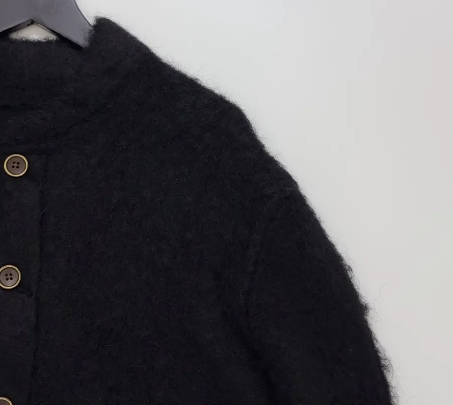 Limited-edition color-blocked long mohair cardigan, crew neck, single-breasted, oversized knee-length knit coat in As Shown, product view 05