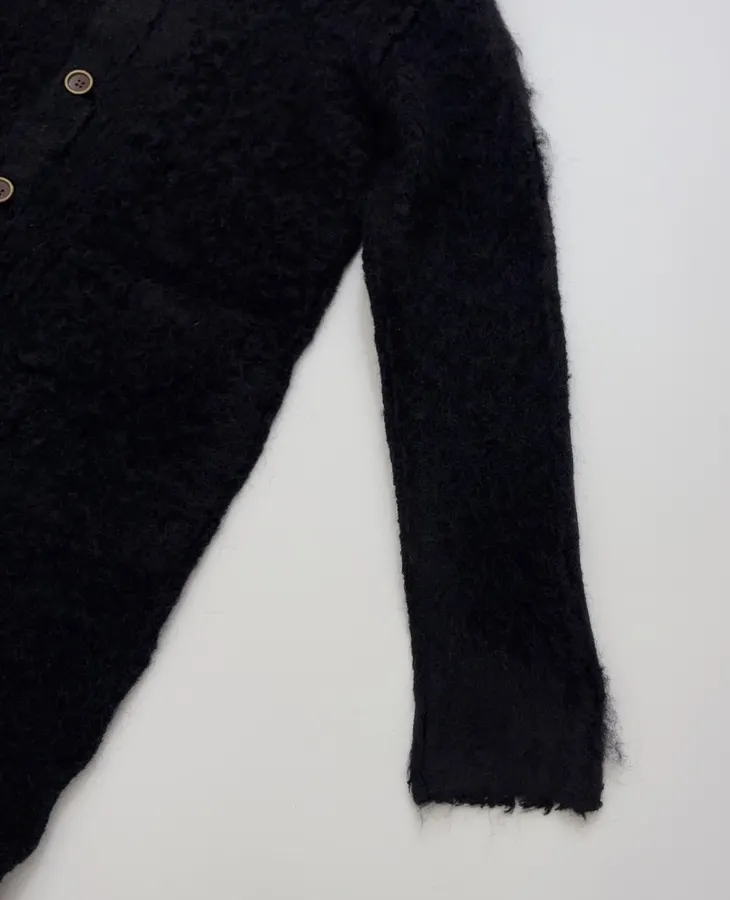 Limited-edition color-blocked long mohair cardigan, crew neck, single-breasted, oversized knee-length knit coat in As Shown, product view 06