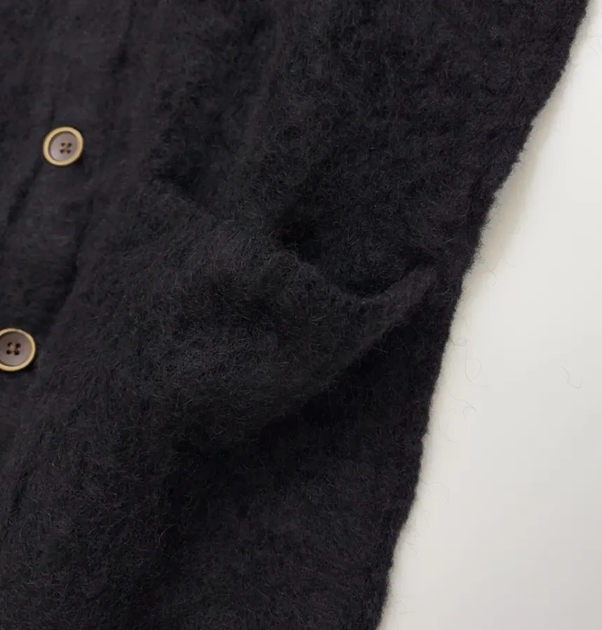 Limited-edition color-blocked long mohair cardigan, crew neck, single-breasted, oversized knee-length knit coat in As Shown, product view 09