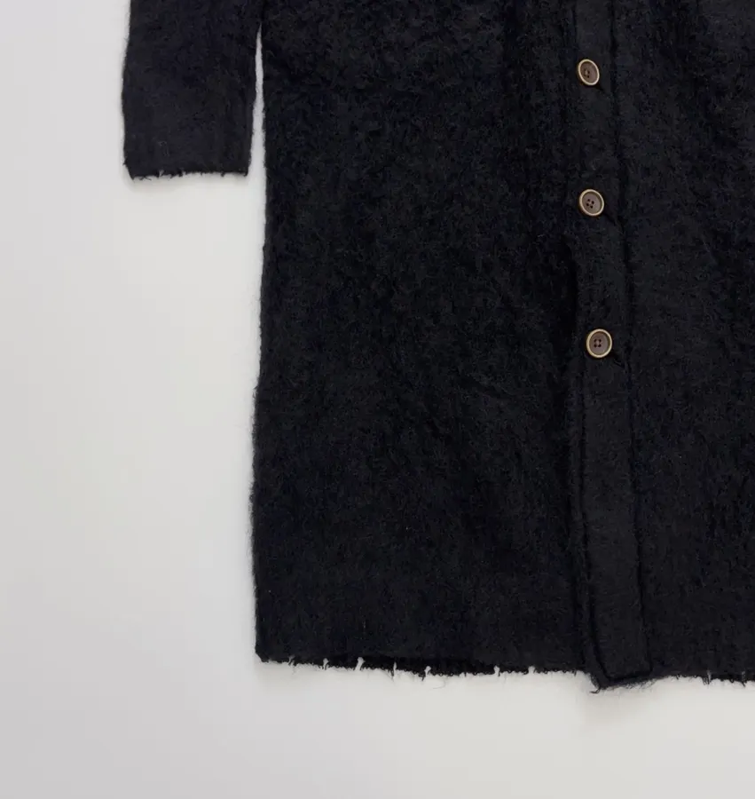 Limited-edition color-blocked long mohair cardigan, crew neck, single-breasted, oversized knee-length knit coat in As Shown, product view 10