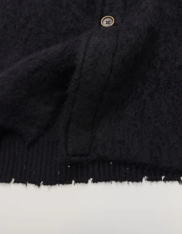 Limited-edition color-blocked long mohair cardigan, crew neck, single-breasted, oversized knee-length knit coat in As Shown, product view 11
