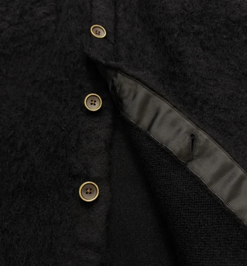 Limited-edition color-blocked long mohair cardigan, crew neck, single-breasted, oversized knee-length knit coat in As Shown, product view 13