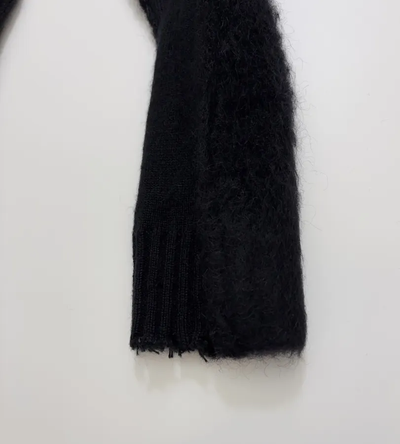 Limited-edition color-blocked long mohair cardigan, crew neck, single-breasted, oversized knee-length knit coat in As Shown, product view 17