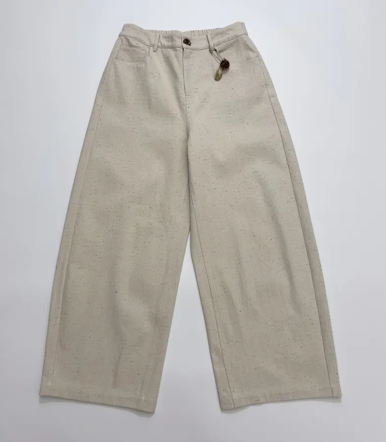 Relaxed straight-leg jeans with back elastic waist and vintage pin detail in As Shown, product view