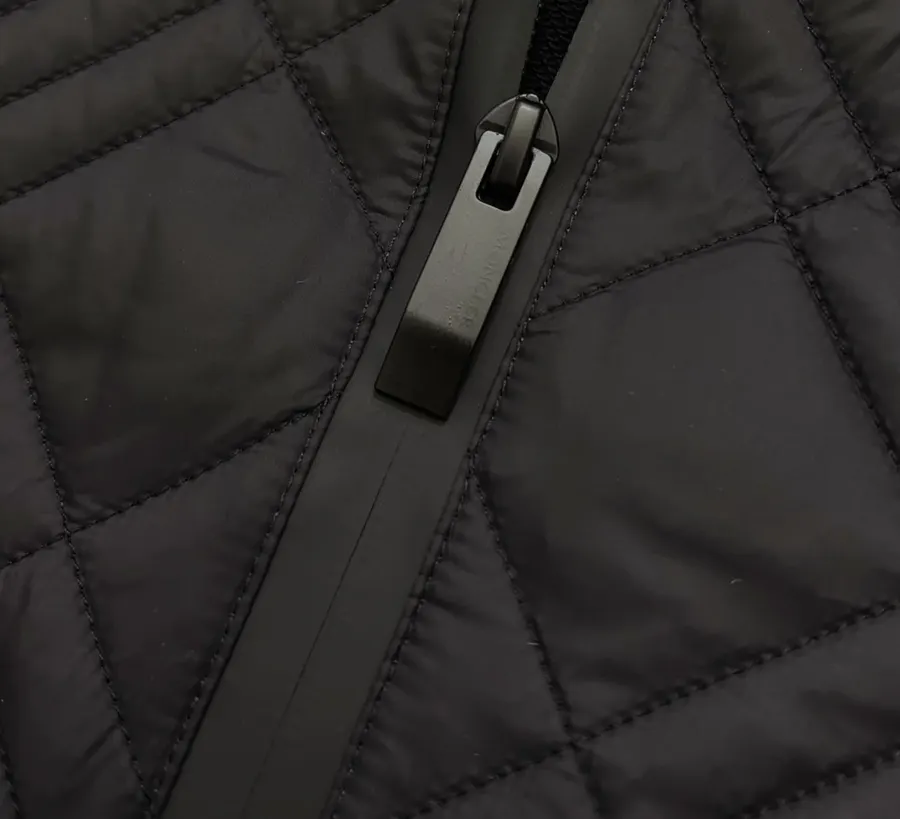 Black Hooded Quilted Jacket with Contrast Diamond-Pattern Panels | Hooded Casual Short Jacket with Sweatshirt Sleeves in Black, product view 04