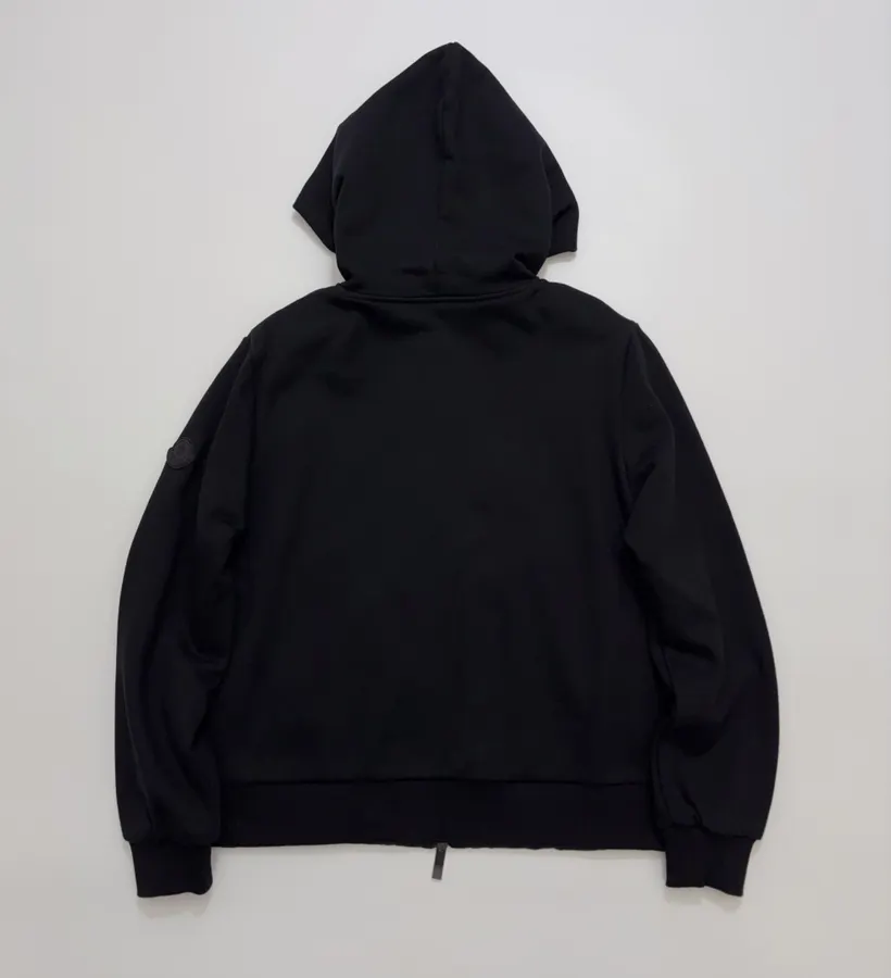 Black Hooded Quilted Jacket with Contrast Diamond-Pattern Panels | Hooded Casual Short Jacket with Sweatshirt Sleeves in Black, product view 12