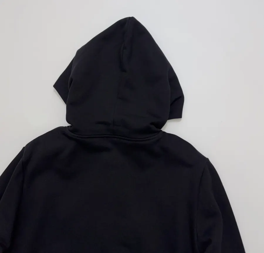 Black Hooded Quilted Jacket with Contrast Diamond-Pattern Panels | Hooded Casual Short Jacket with Sweatshirt Sleeves in Black, product view 13